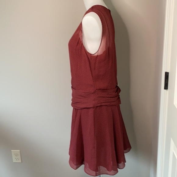 THEORY Dot Print Flounce Silk Chiffon Dress Drop Waist Sleeveless Sz Large NEW - Picture 8 of 15